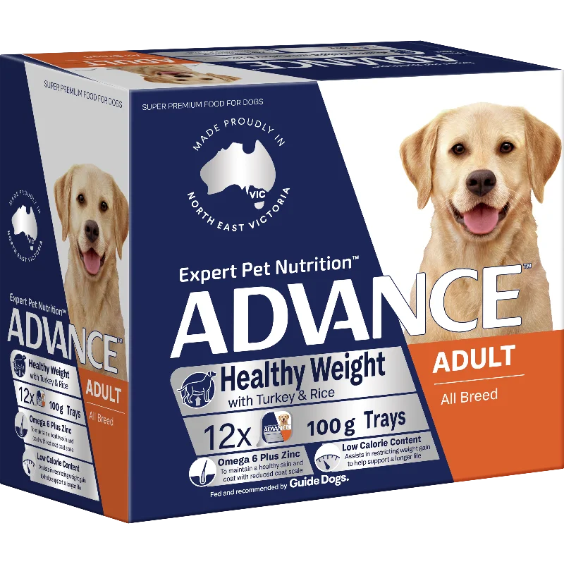 Advance Turkey And Rice Healthy Weight All Breed Adult Wet Dog Food Trays 100g x 12