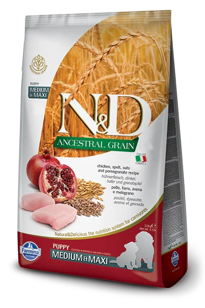 Farmina Natural & Delicious Ancestral Grain Chicken & Pomegranate Medium & Maxi Puppy Food