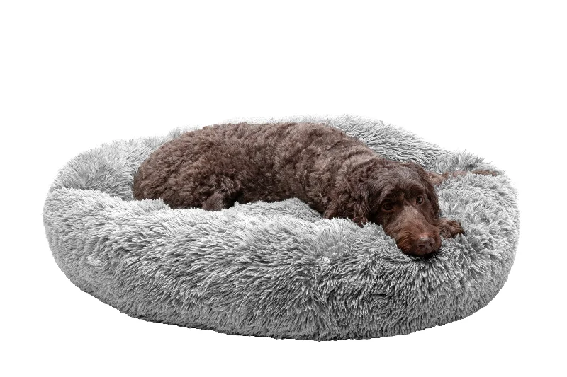 FurHaven Calming Cuddler Long Fur Donut Bed - Large 36", Mist Gray