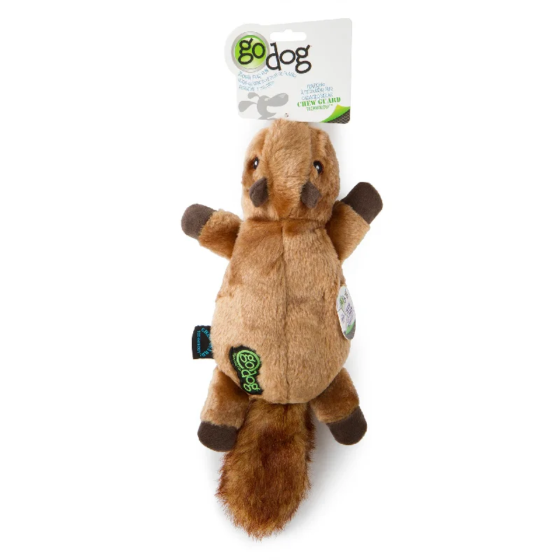 goDog Flatz Squirrel Squeaky Plush Flattie Dog Toy, Chew Guard Technology, Brown, Large