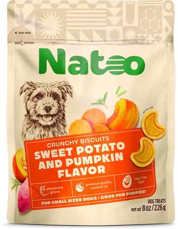 NATOO CRUNCHY BISCUITS SWEET POTATO AND PUMPKIN FLAVOR FOR SMALL SIZED DOGS 8oz