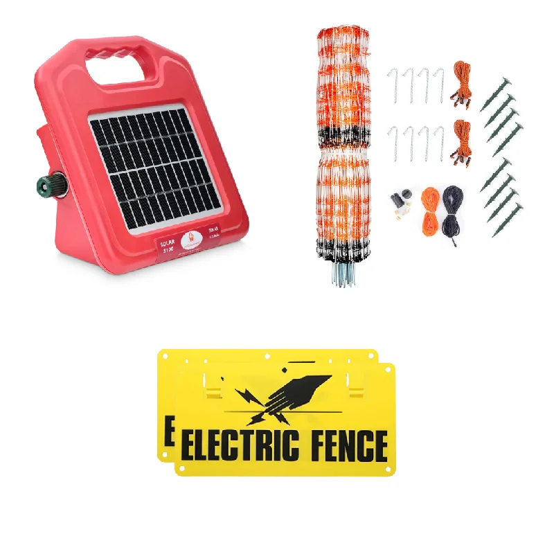 Solar Electric Fence Kit - Energiser, Netting Fence & Warning Signs