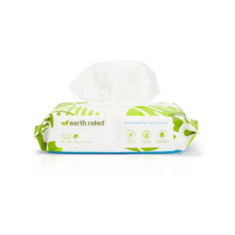 Earth Rated Certified Compostable Wipes Unscented 100 Count