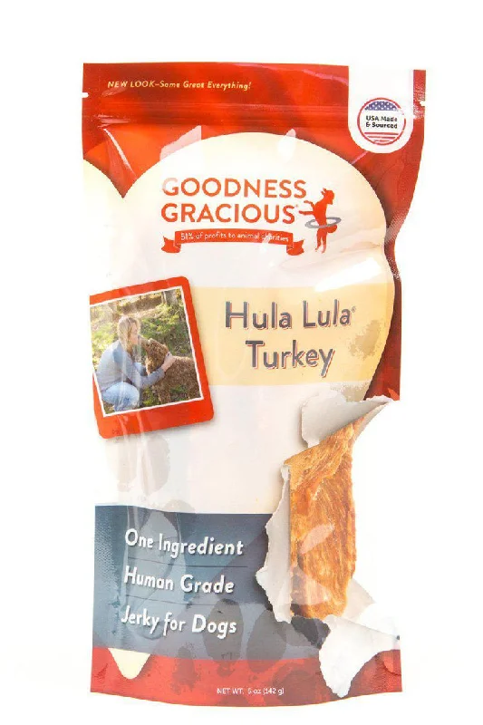 Goodness Gracious Hula Lula Human Grade Turkey Jerky Dog Treats, 5 oz bag