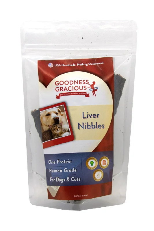 Goodness Gracious Human Grade Liver Nibbles Jerky Dog Treats, 3oz bag