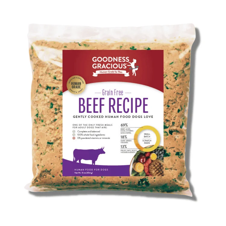 Goodness Gracious Human Grade Synthetic Free Beef Recipe Gently Cooked Frozen Dog Food