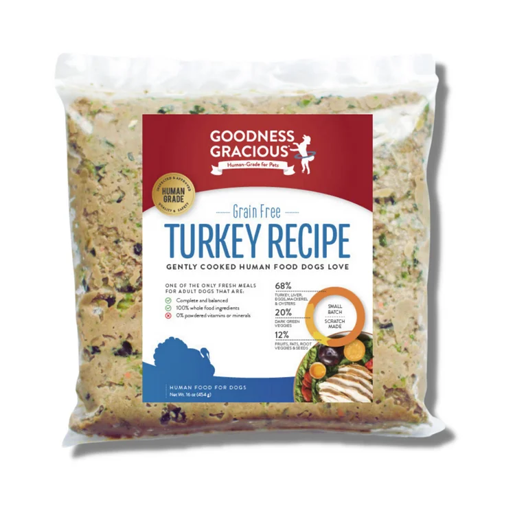 Goodness Gracious Human Grade Synthetic Free Turkey Recipe Gently Cooked Frozen Dog Food