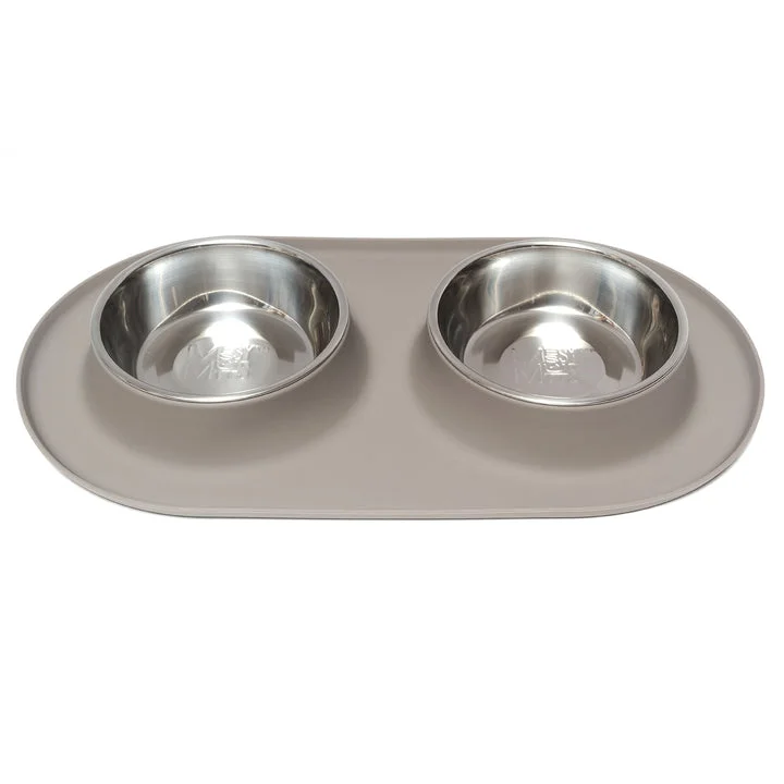 Messy Mutts Double Feeder Grey Dog Bowl