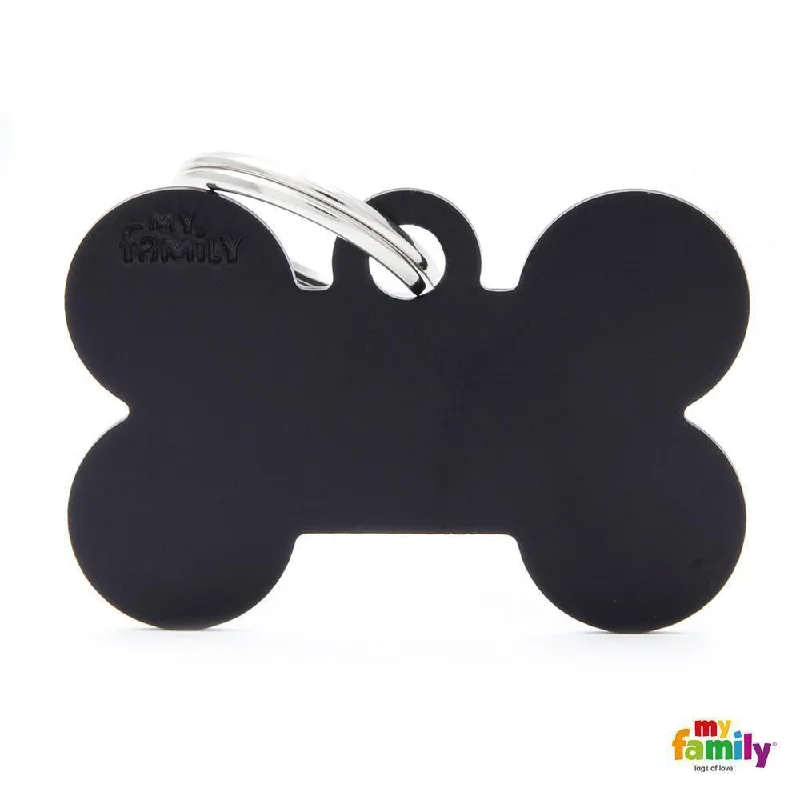 My Family Basic Bone Large Black Dog Tag with Free Engraving