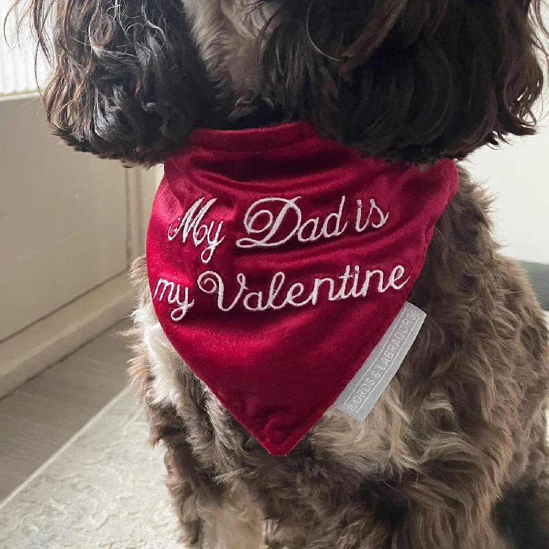 'My Dad Is My Valentine' Bandana in Cranberry Velvet by Lords & Labradors