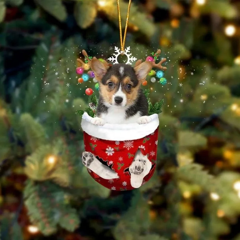 Pembroke Welsh Corgi Tri Color In Snow Pocket Christmas Ornament SP077