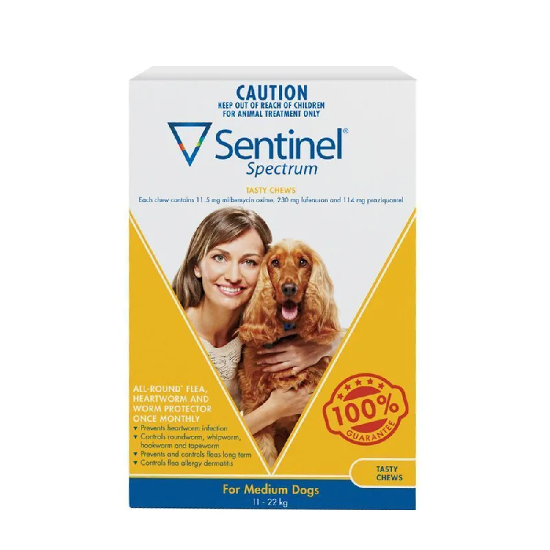 Sentinel Spectrum Yellow Flea and Worming Chews for Dogs 11-22kg 6 Pack***