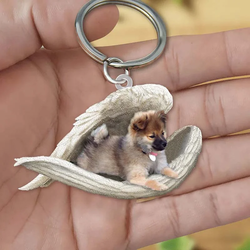 Sleeping Angel Acrylic Keychain Wolf Sable Pomeranian SA165