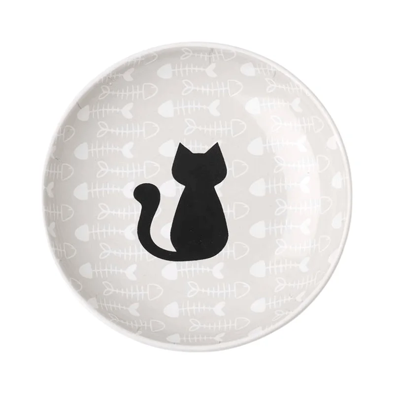 Stoneware Pet Bowl - "Fish Bone Kitty" - 5" Saucer, 2.5 oz (Dishwasher Safe)