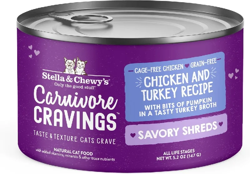 Stella & Chewy's Carnivore Cravings Savory Shreds Chicken & Turkey Dinner in Broth Wet Cat Food