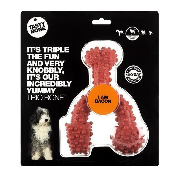 TastyBone Dog Toy Nylon Bacon Trio Bone for Large Dogs