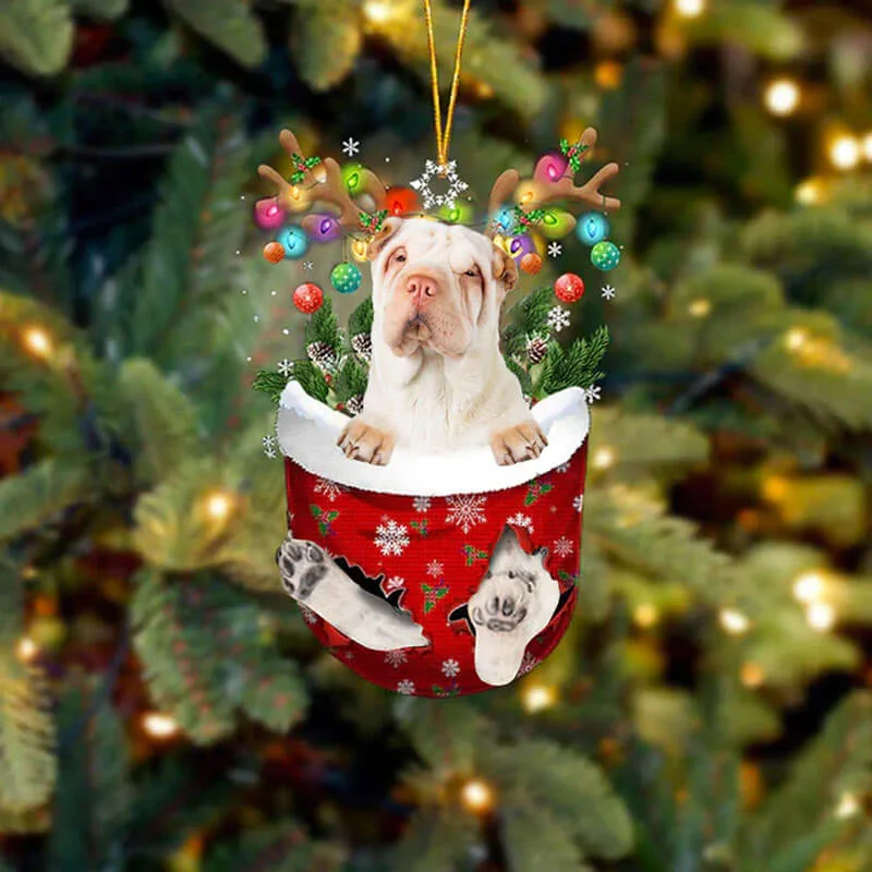 White Shar Pei In Snow Pocket Christmas Ornament SP151